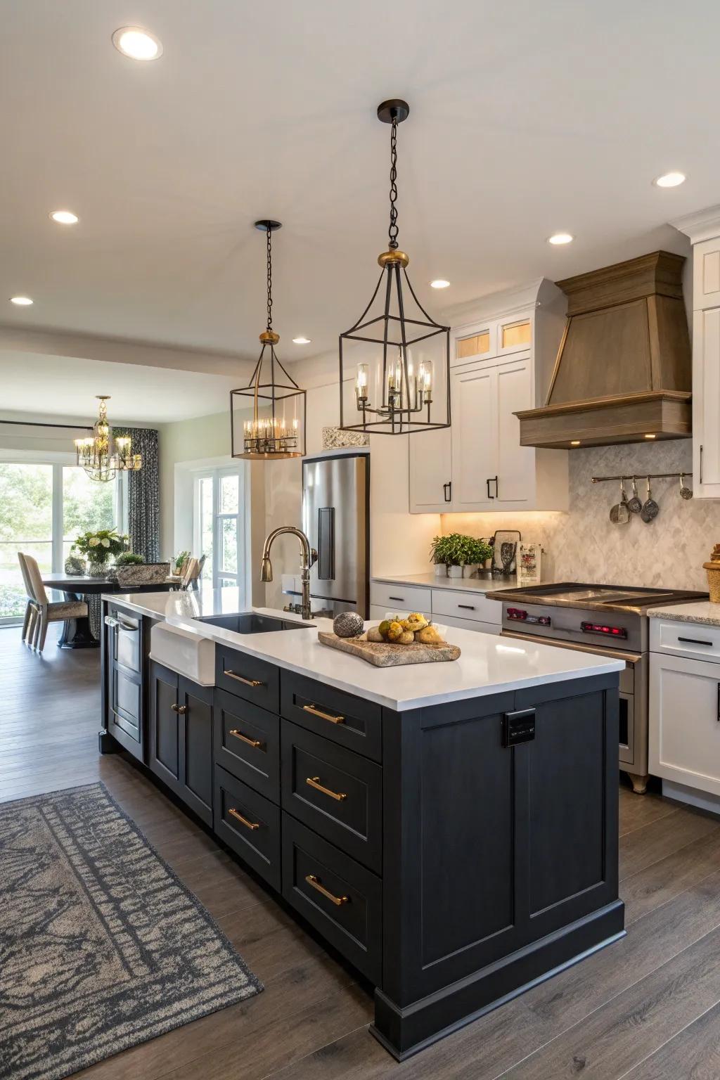 Bold fittings acting as the centerpiece of the kitchen.