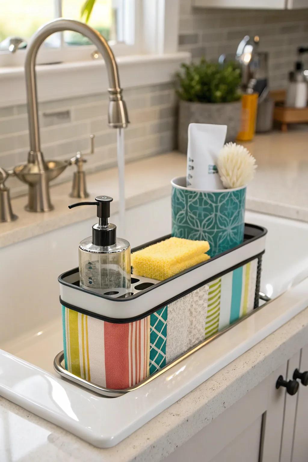 Add style to your sink area with a decorative container.