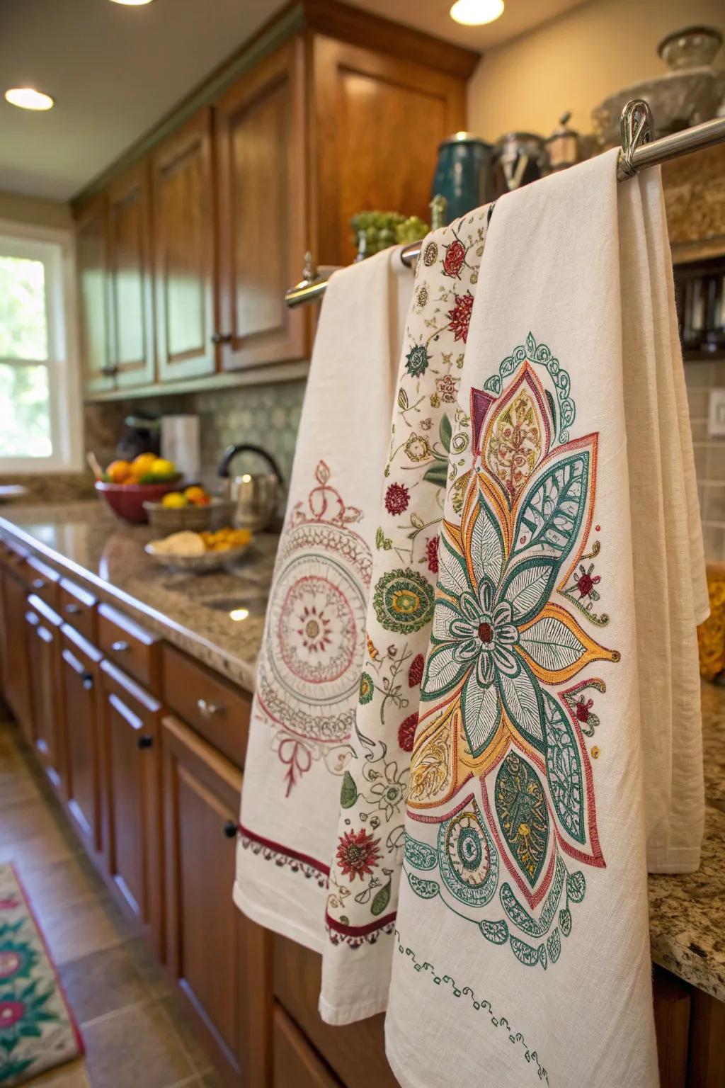 Personalized cloths bring a signature look to the kitchen.
