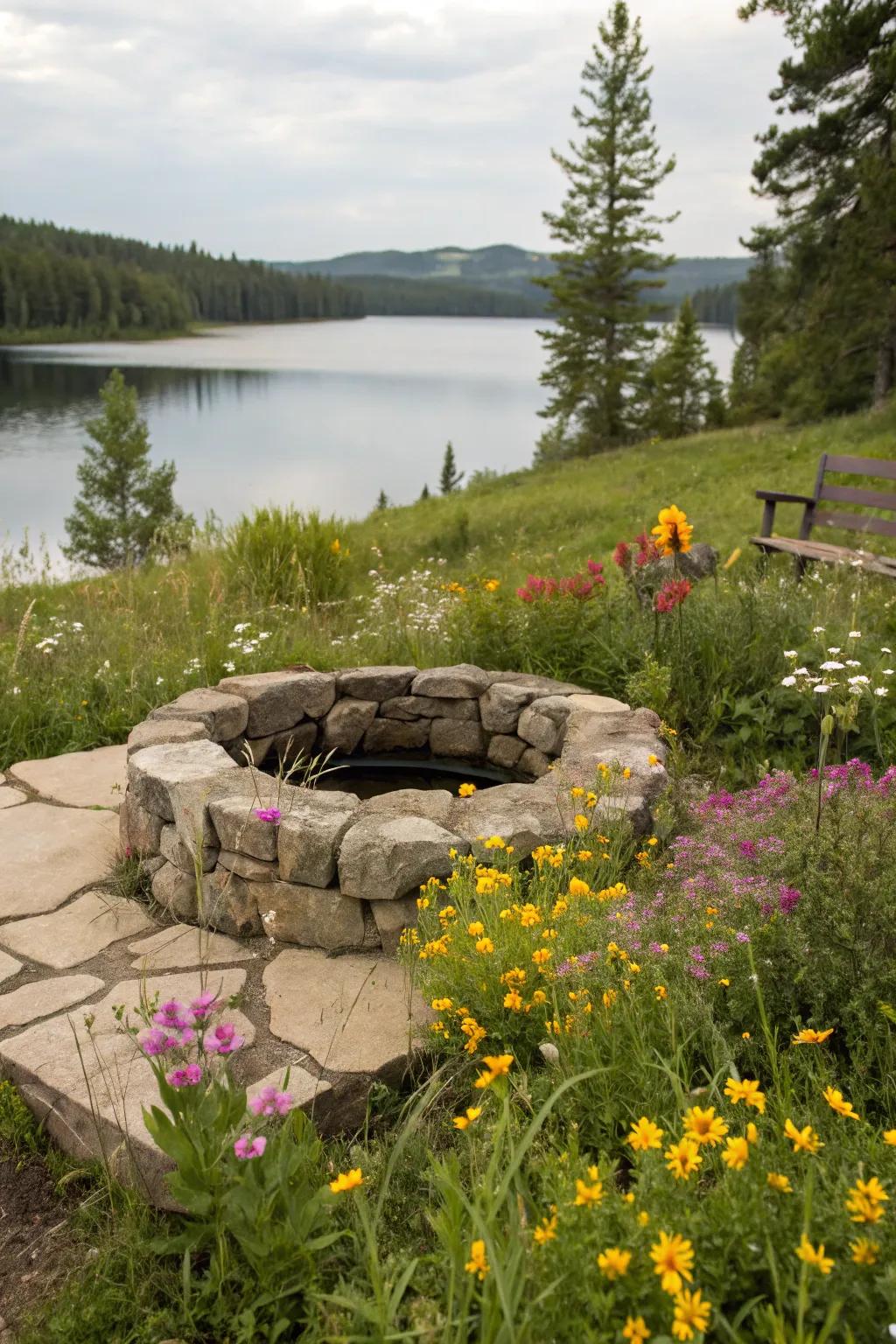 Natural stone materials blend in beautifully with the lakeside environment.