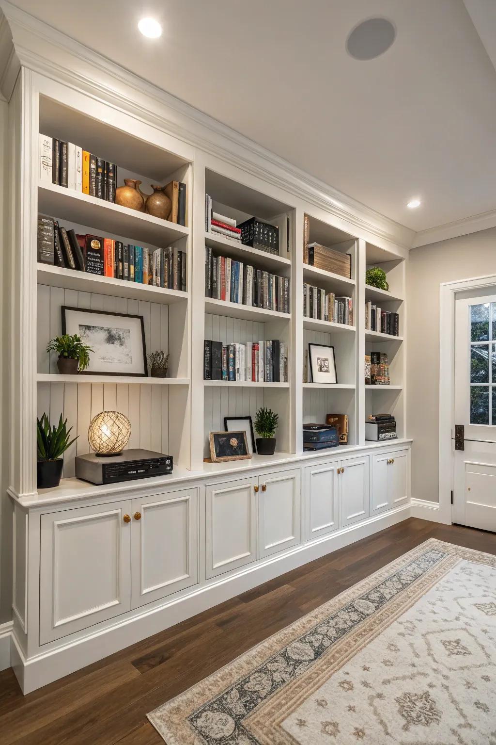 Symmetrical design lends a sense of balance and organization to any bookshelf.