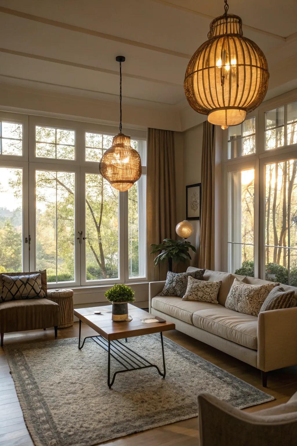 Calculated illumination enhancing the innate brightness from large windows.
