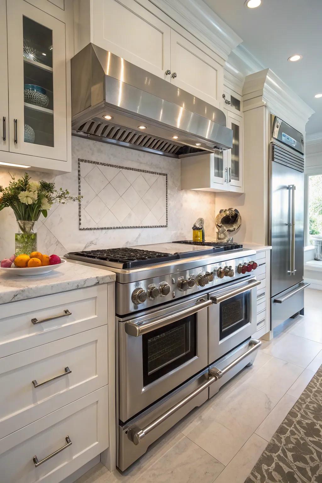 A kitchen equipped with high-end stainless steel appliances.