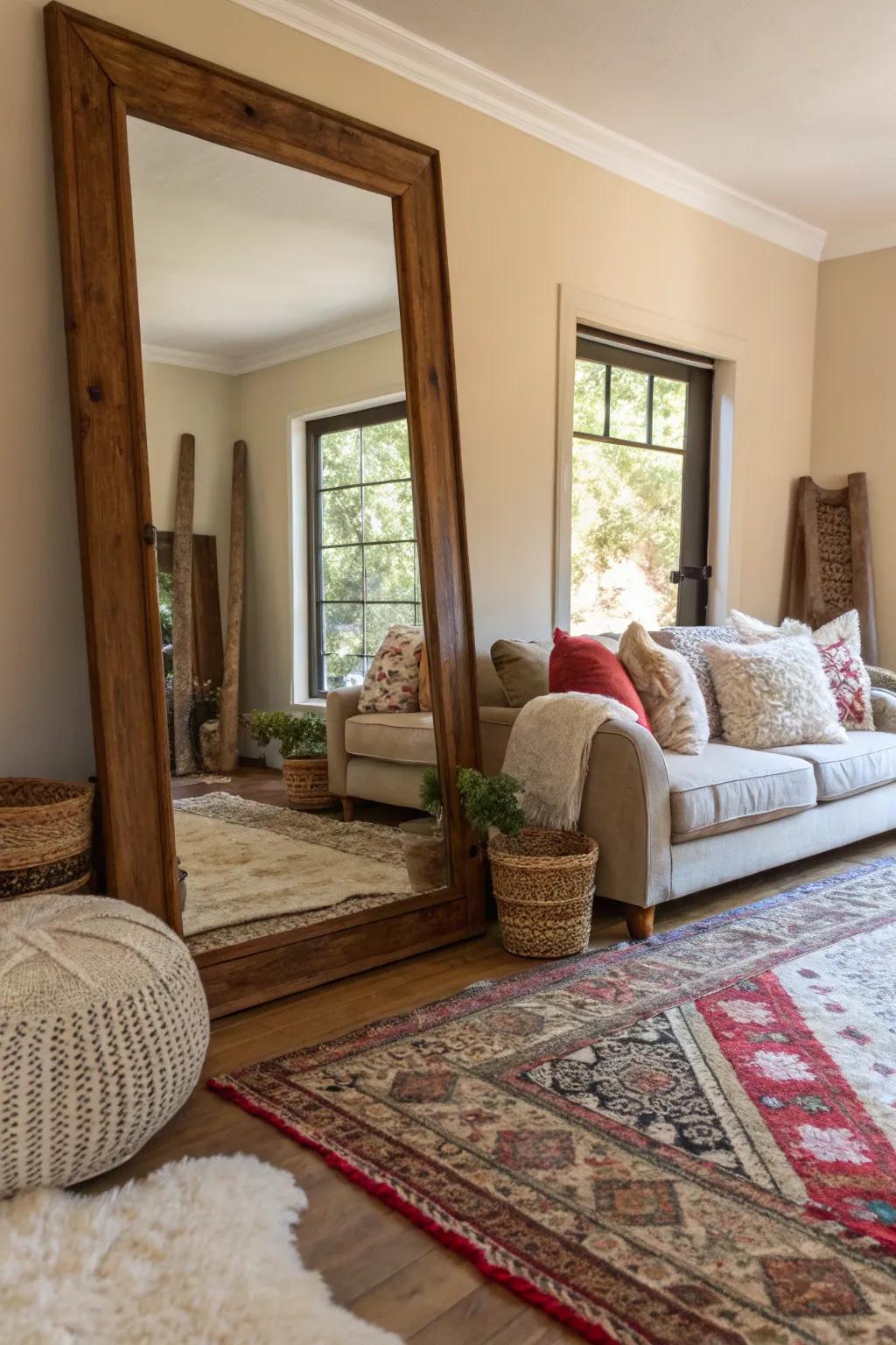 Textural layering around a reflector yields a comfortable, fashionable area.