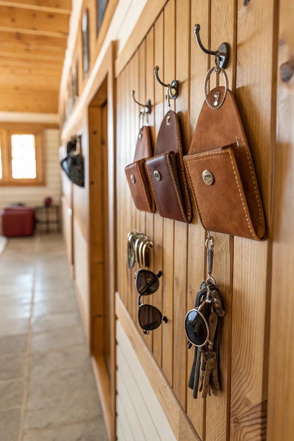 Stylish suspended pouches keep essentials within easy reach.