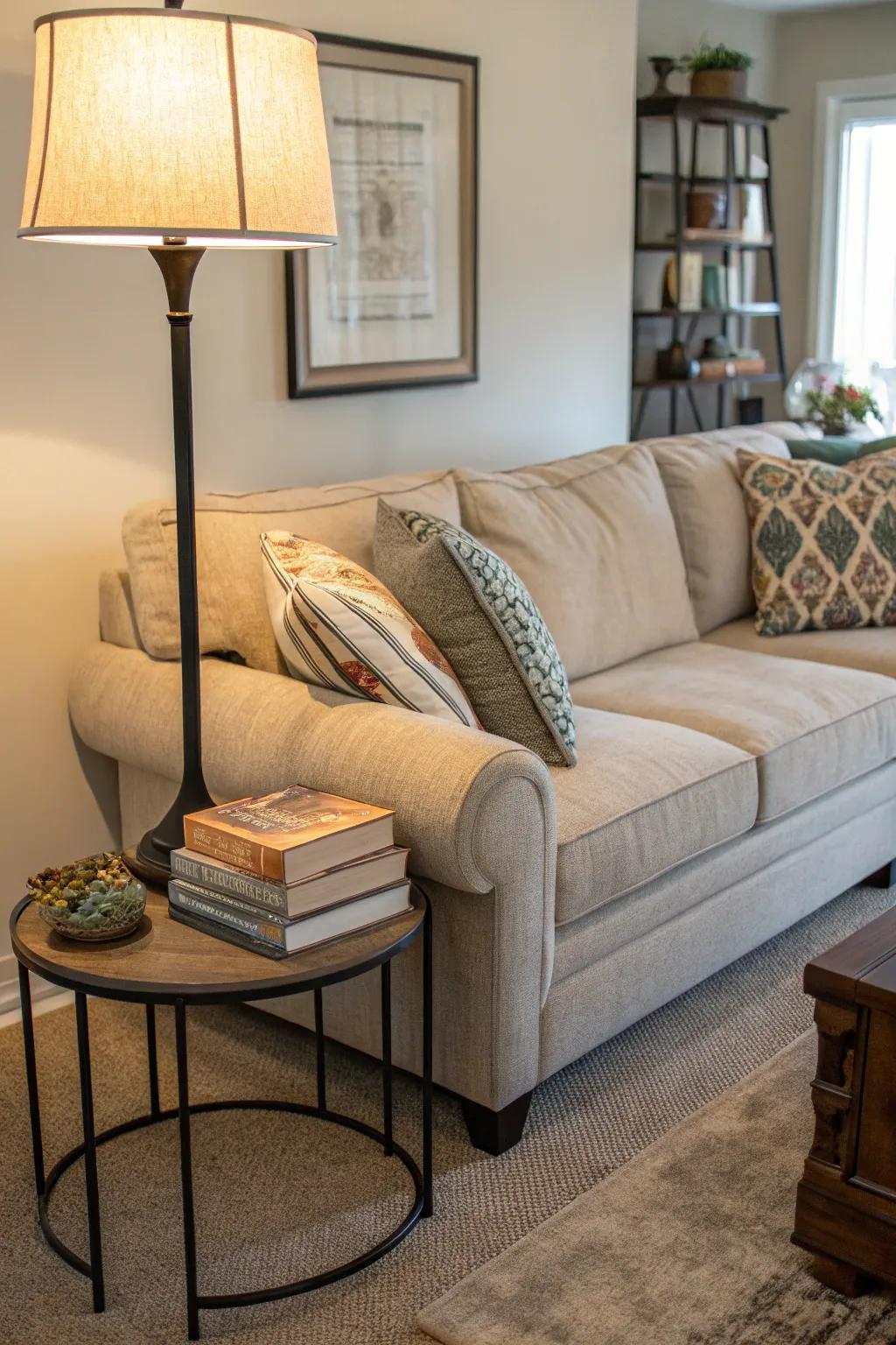 A cozy reading nook nestled within a sectional.