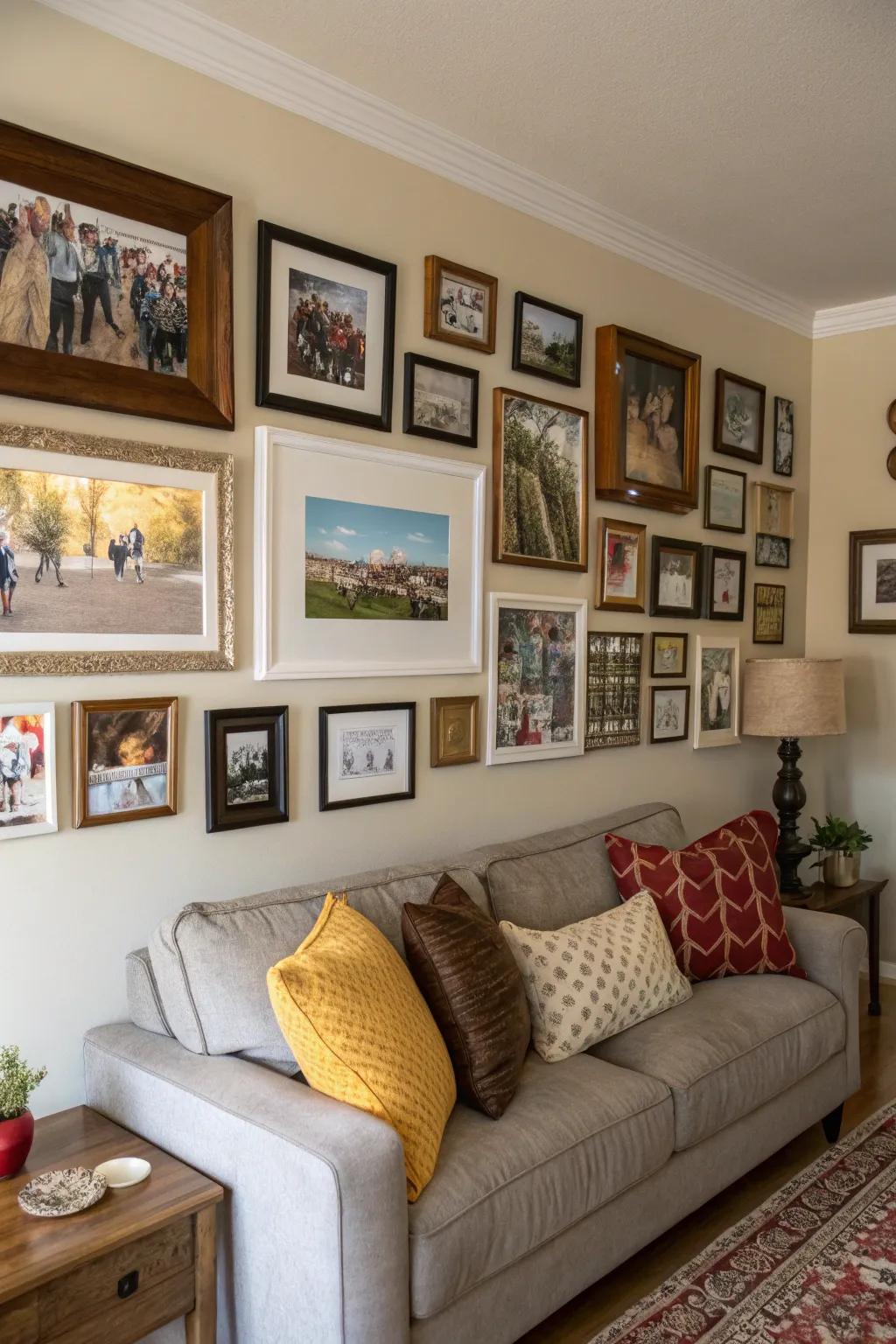 Personalize your photograph arrangement by including cherished family pictures.