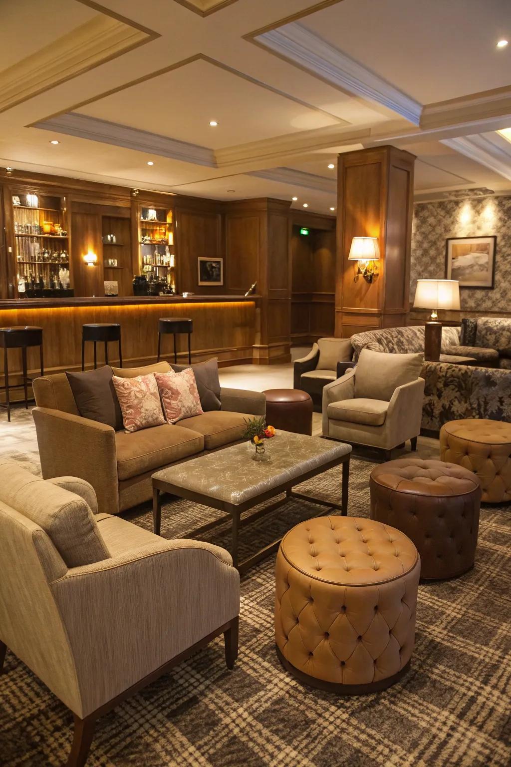 A living room with a variety of sitting options for comfort and conversation.
