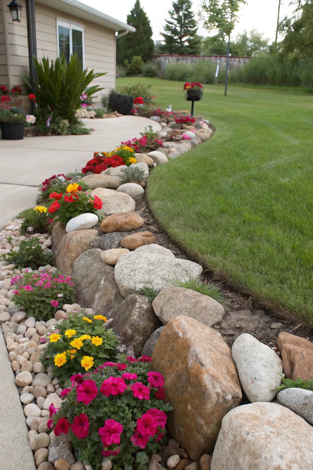 Stones acting as organic dividers for clearly defined spaces.