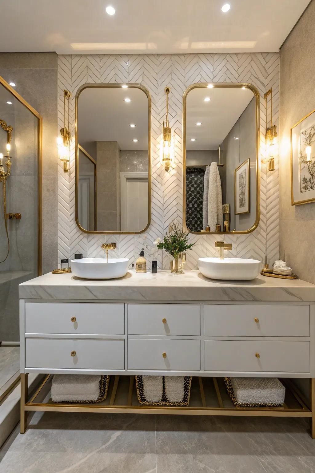 A contemporary bathroom featuring a spacious double sink.
