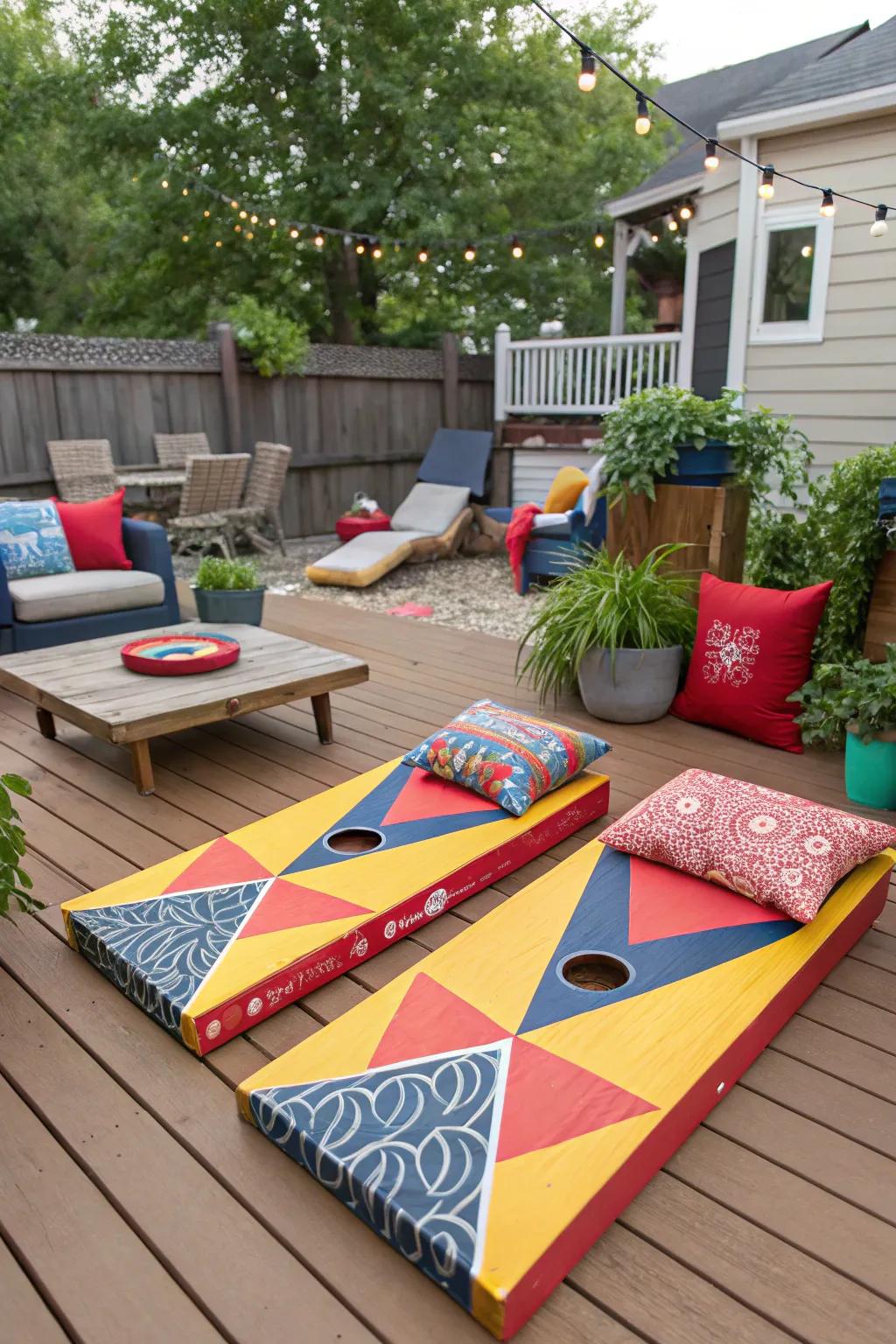 A custom cornhole set brings personalized fun to get togethers.