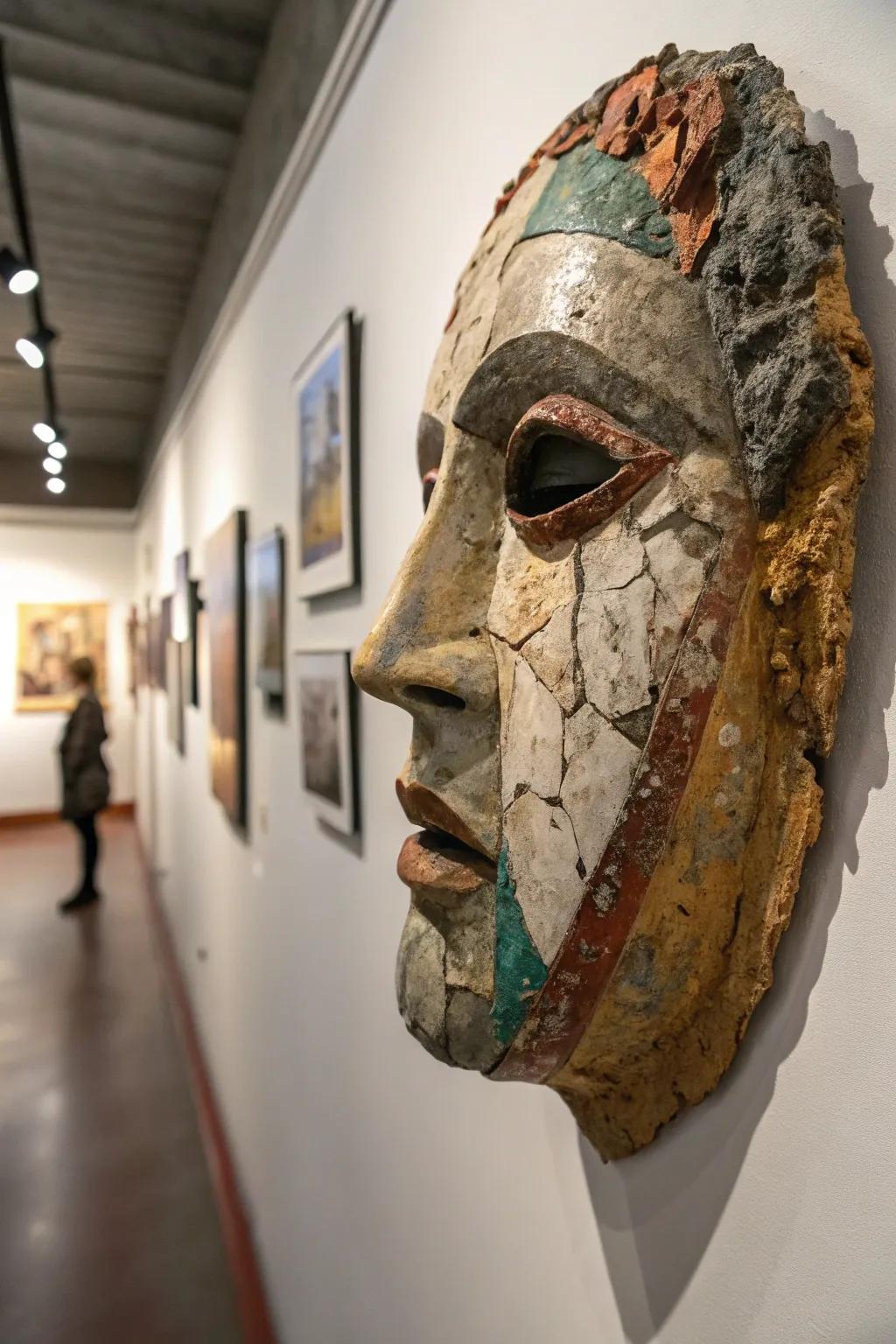 A fragmented mask sculpture that defies typical design.