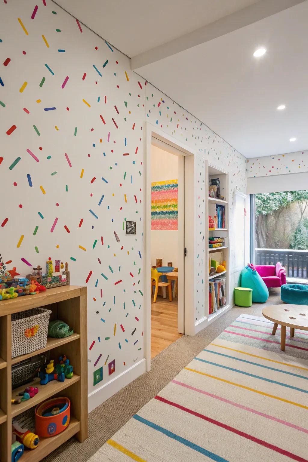 Sprinkle patterns impart a lively and amusing ambiance
