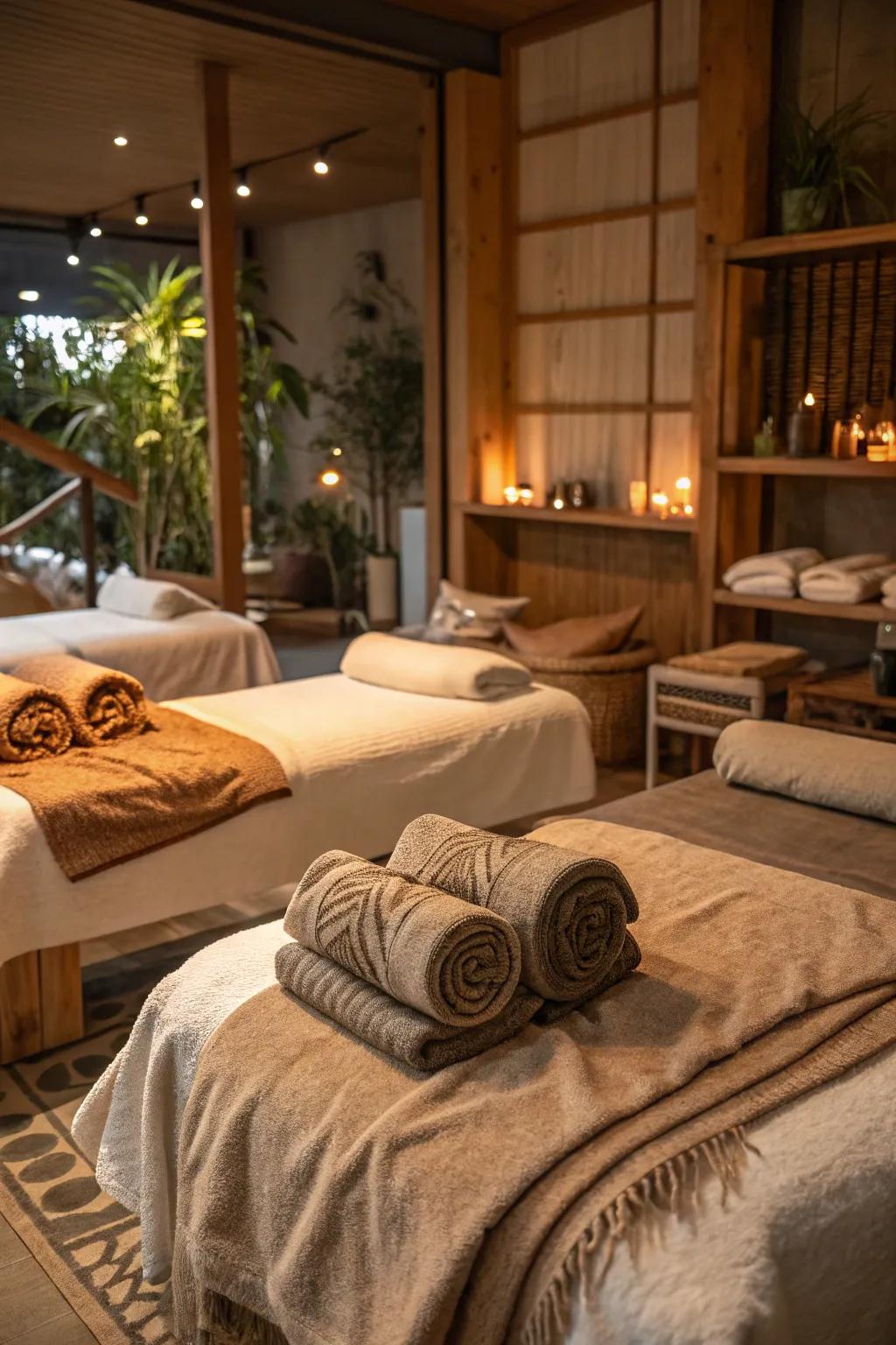 A massage space showing off a mix of soft textiles and materials.