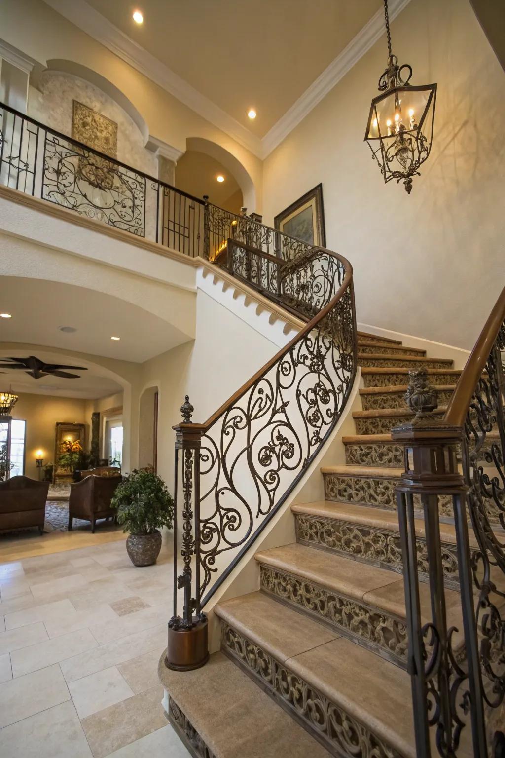 Transform your stairway into a work of art using elaborate borders.