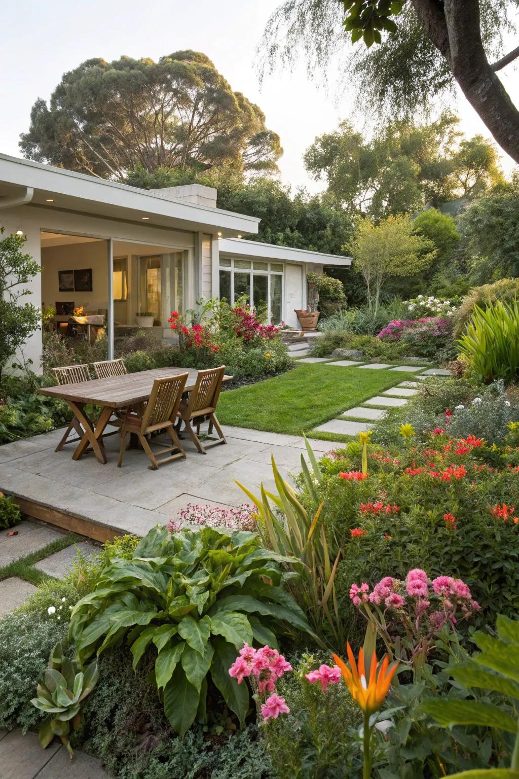 Abundant greenery infuses existence and hue into open-air spaces.