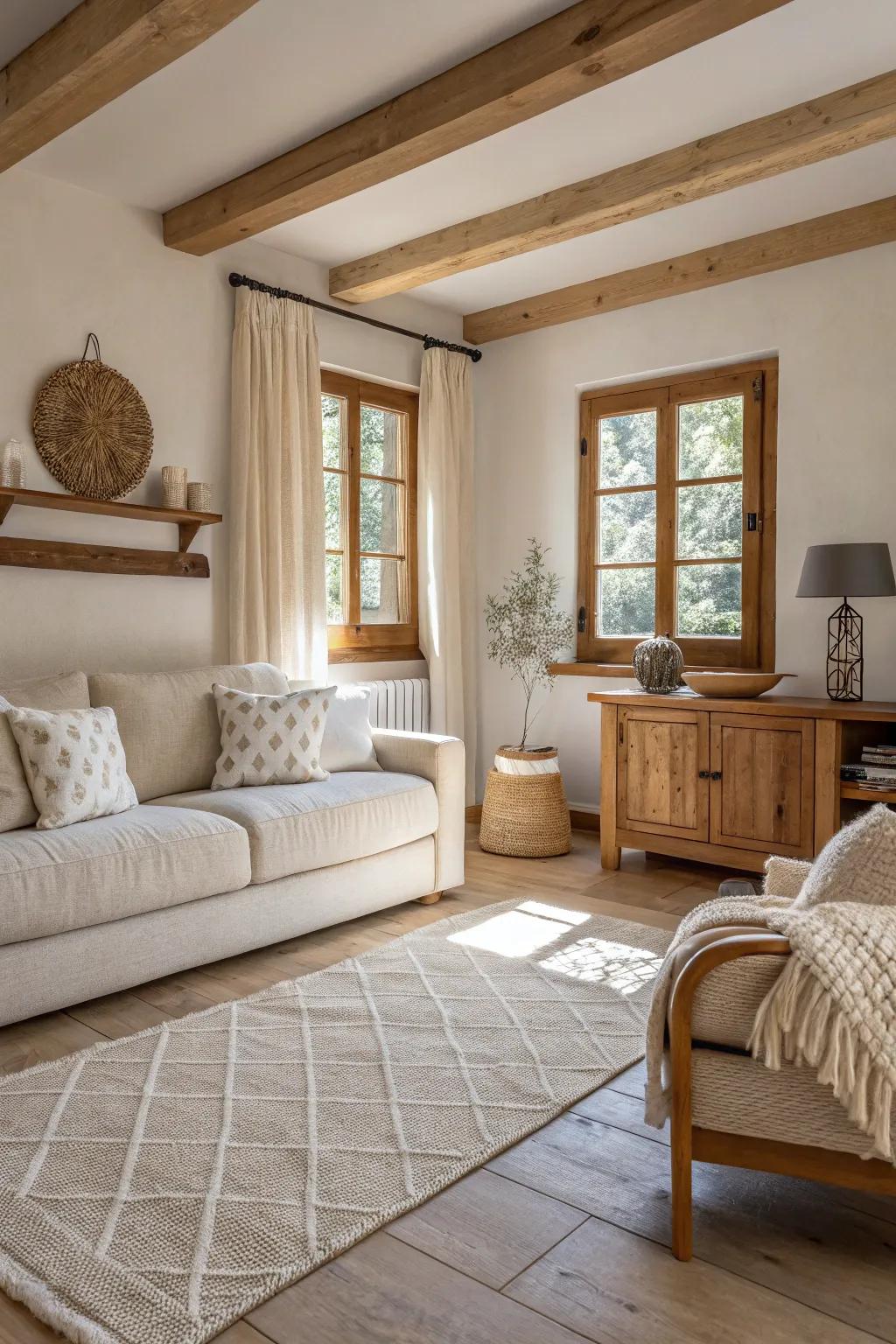 A range of textures brings depth and warmth to a minimalist living room.