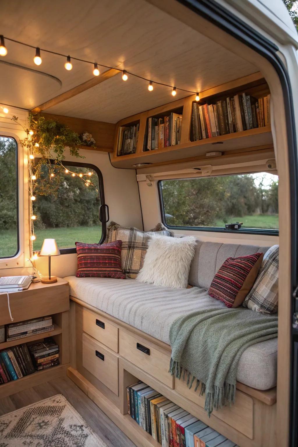 In your mobile home, change an unused edge into a comfy hideaway.