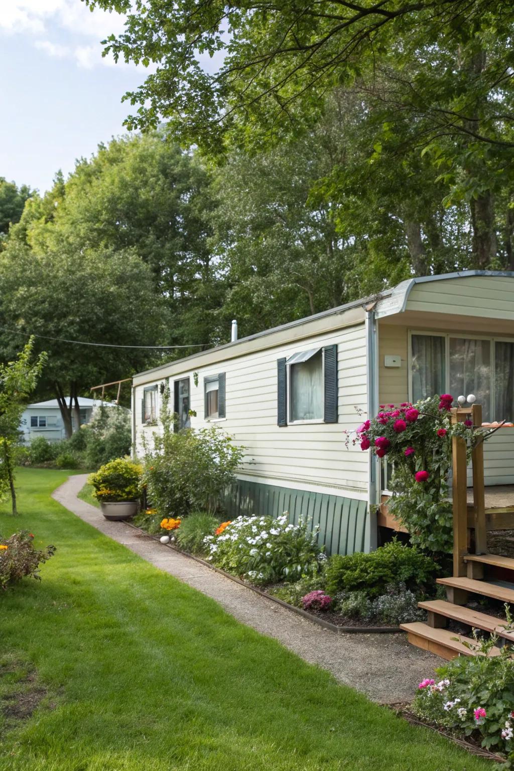 Baseboards unified with landscaping fashion a seamless outdoor aesthetic.