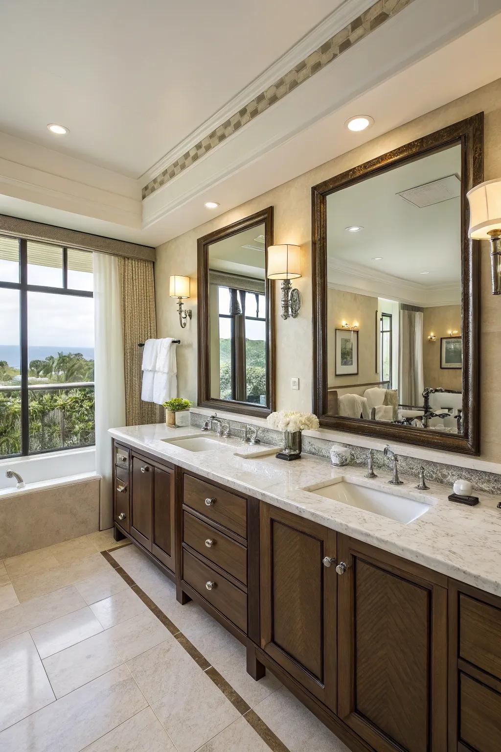 Double washbasins provide convenience and style in shared washrooms.