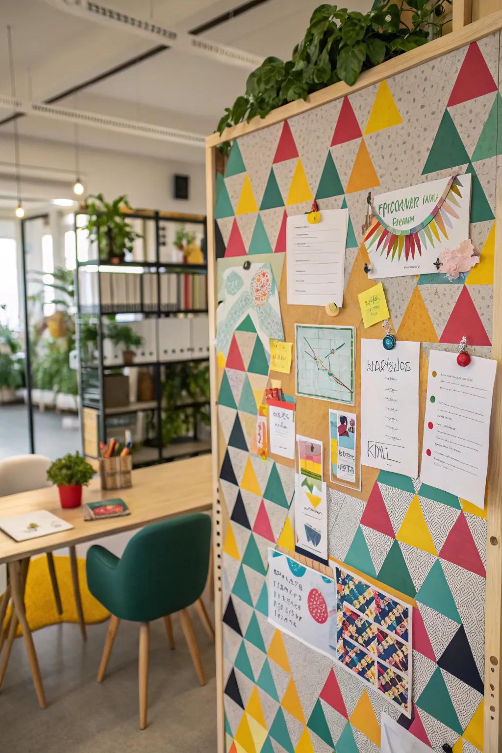 Geometric patterns give notice boards a playful, contemporary feel.