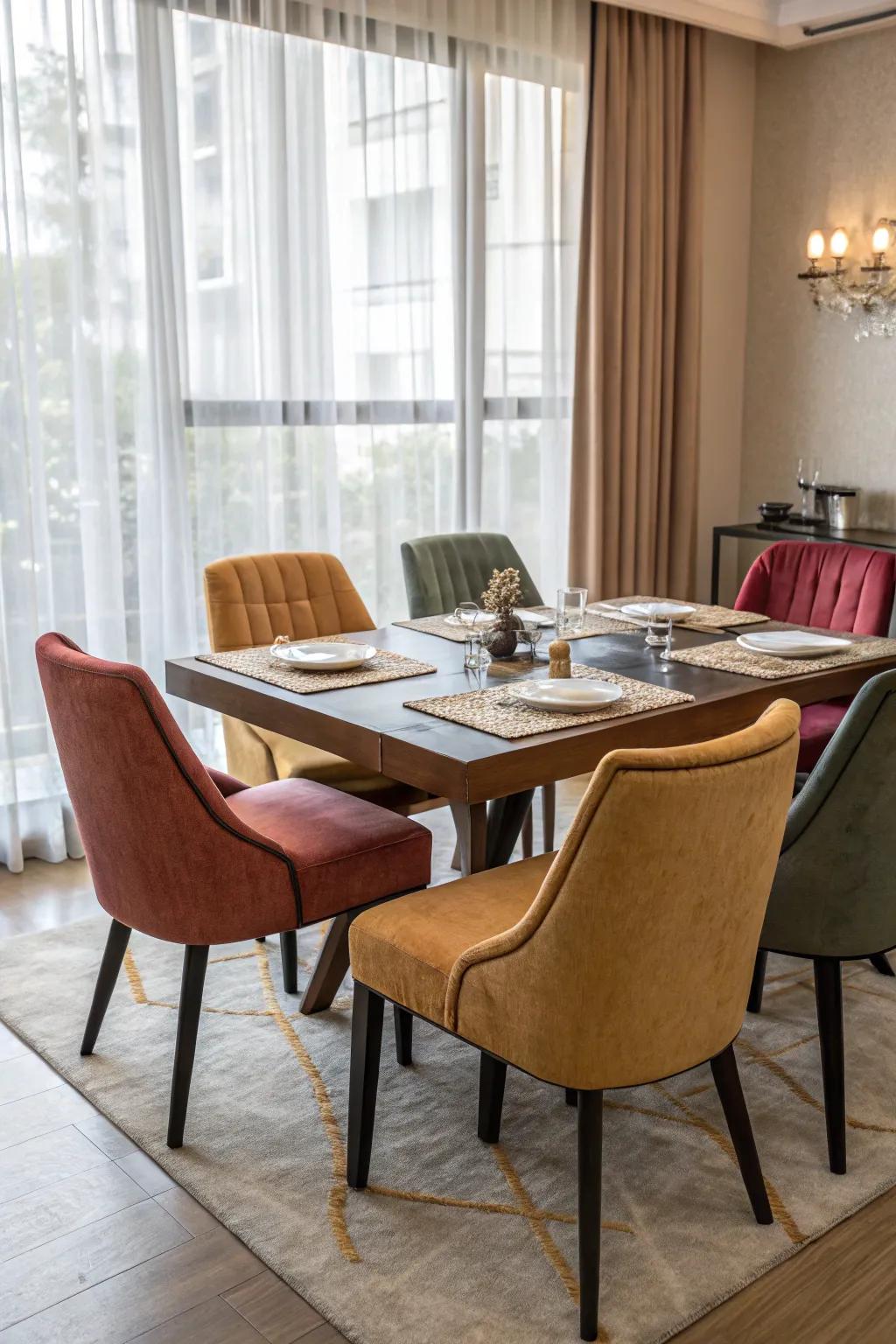 Comfortable seating harmonizes style with relaxation in the dining room.