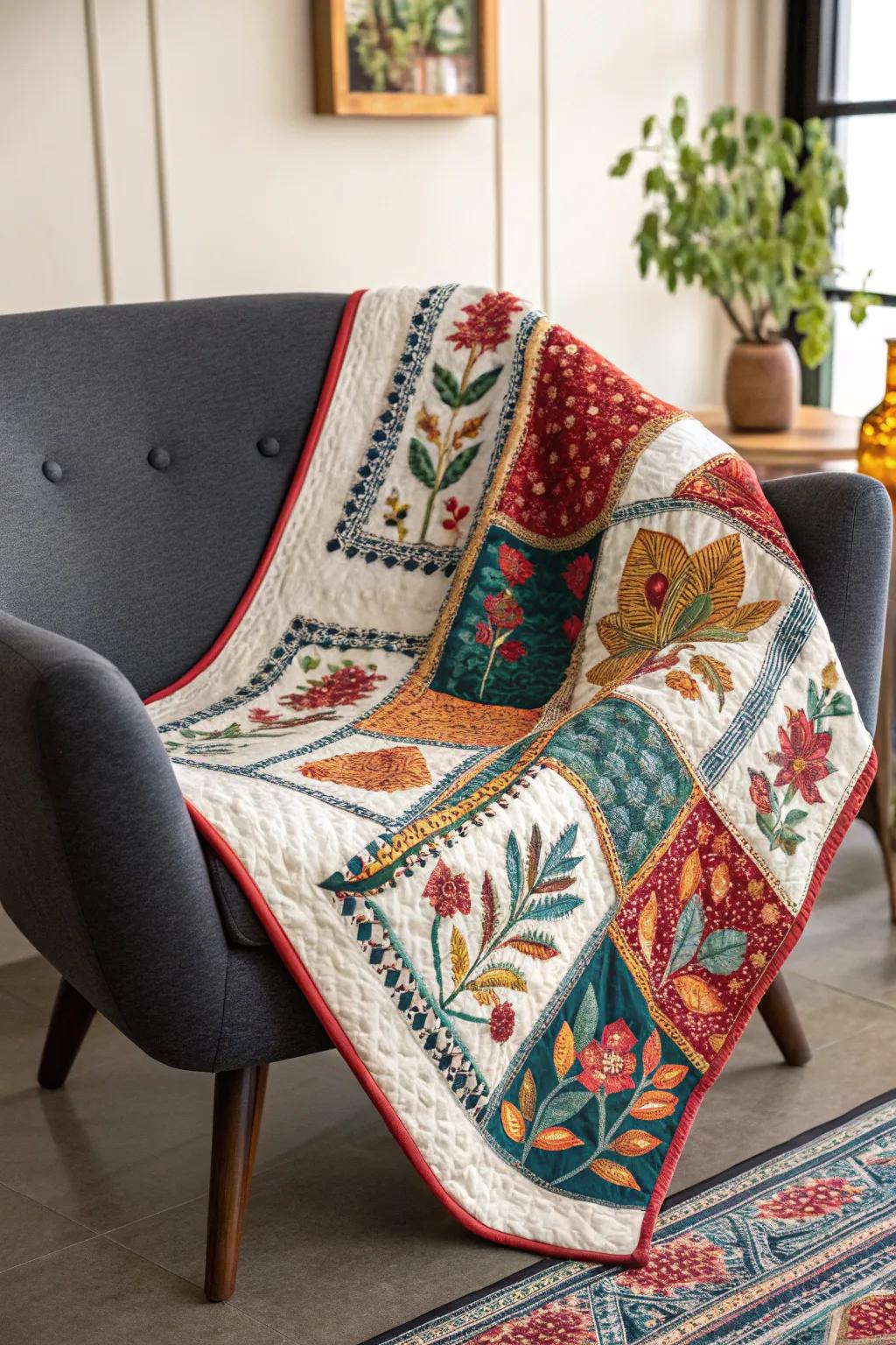 Cultural synthesis in coverlets celebrates diversity and heritage.