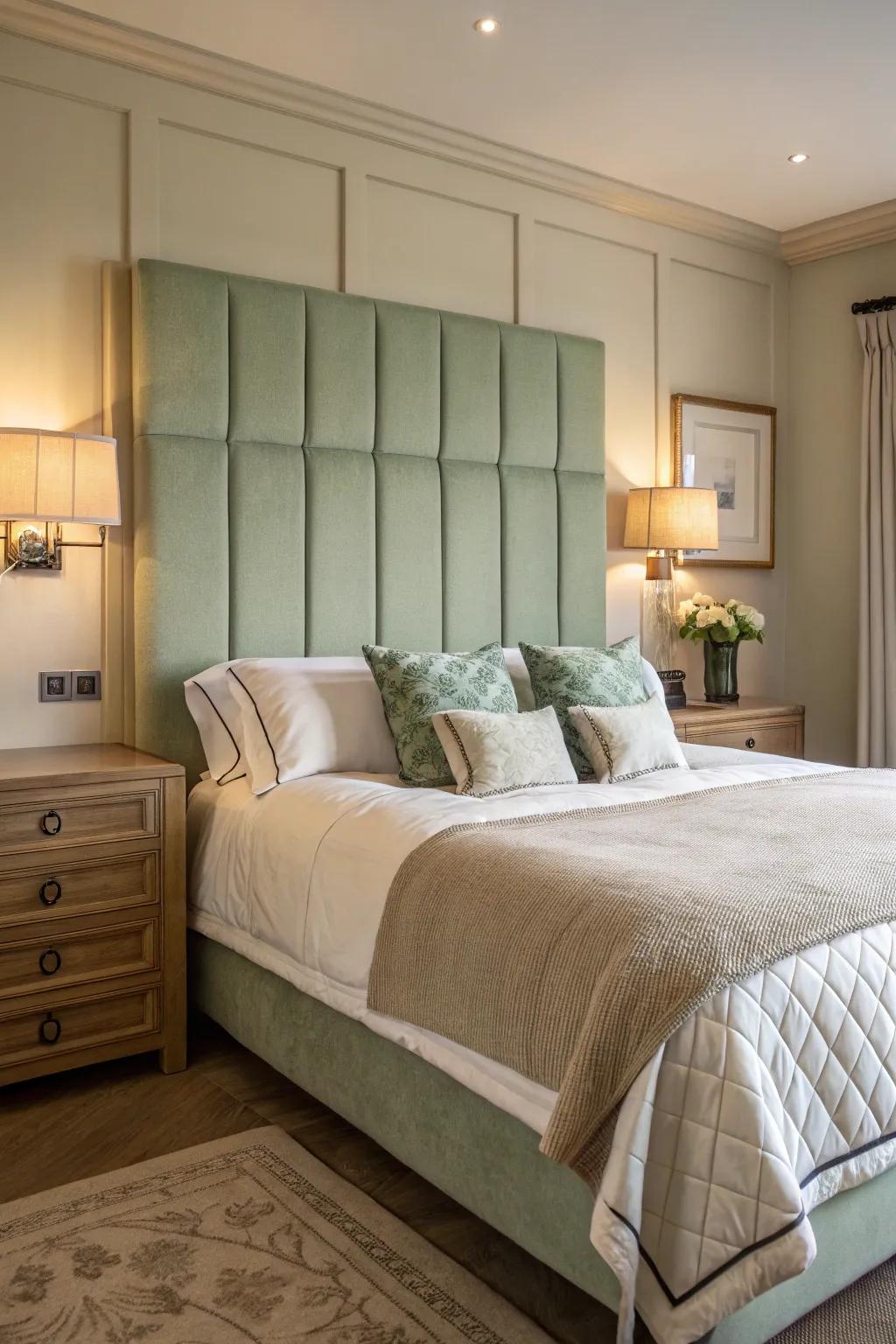 An avocado-toned head panel adds a touch of elegance and color.