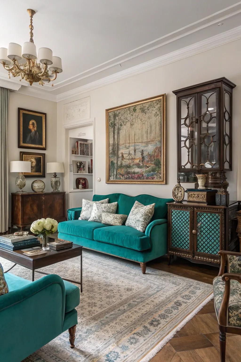 A varied mix of designs establishes a uniquely curated personal area.