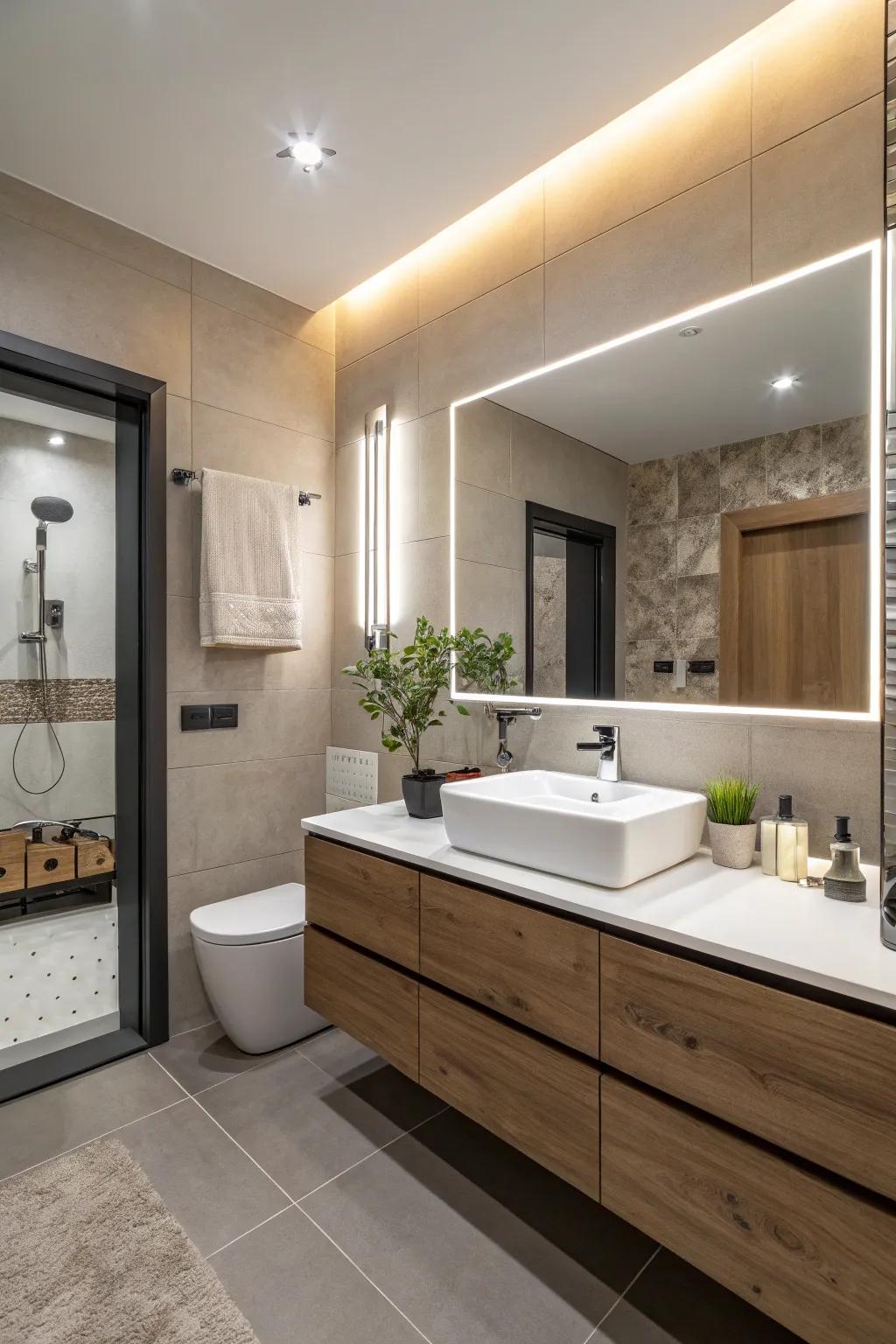 Eco-friendly LED lighting for a sustainable bathroom.