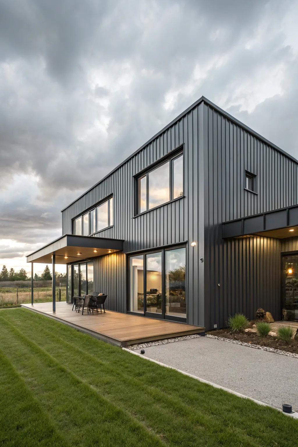 Contemporary industrial residence featuring metal siding