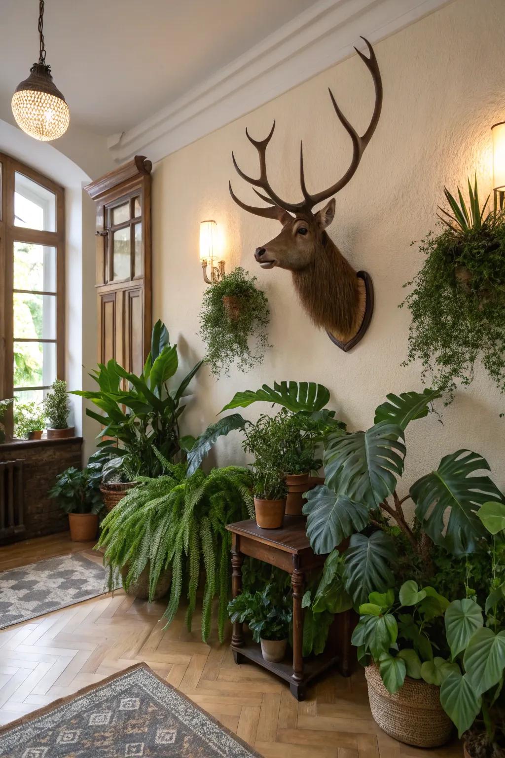 A room invigorated with nature-inspired decorative components.