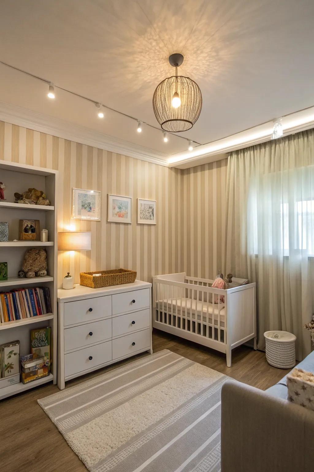 A nursery featuring delicate banded accents.