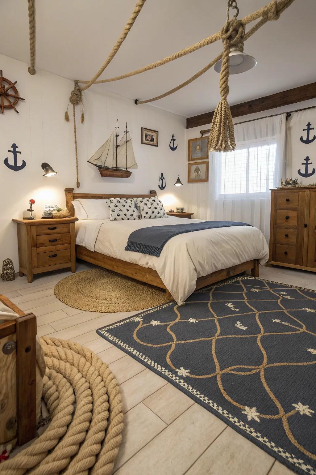 Rope details add a genuine nautical touch to your bedroom decor.
