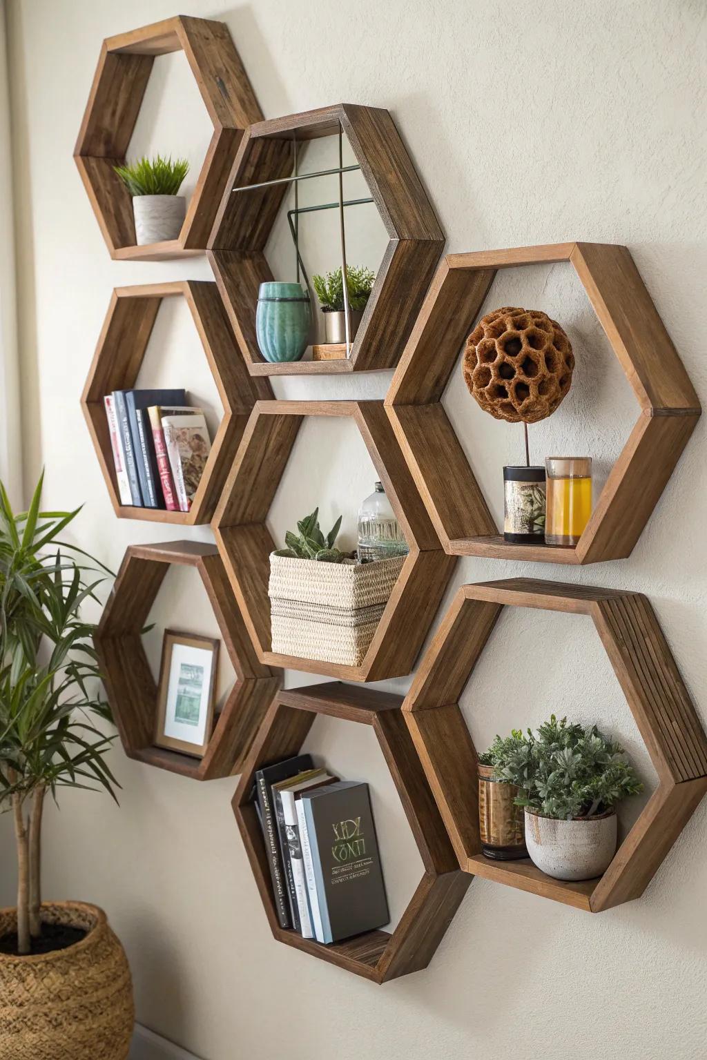 Layered eight-sided displays infuse depth and dimension.