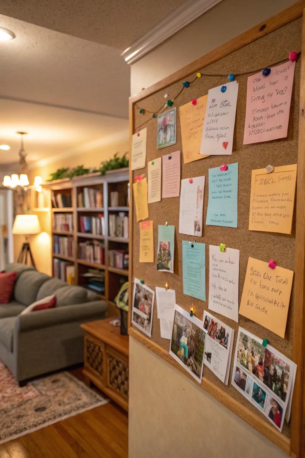 A family room display board with a hands-on thankfulness area.