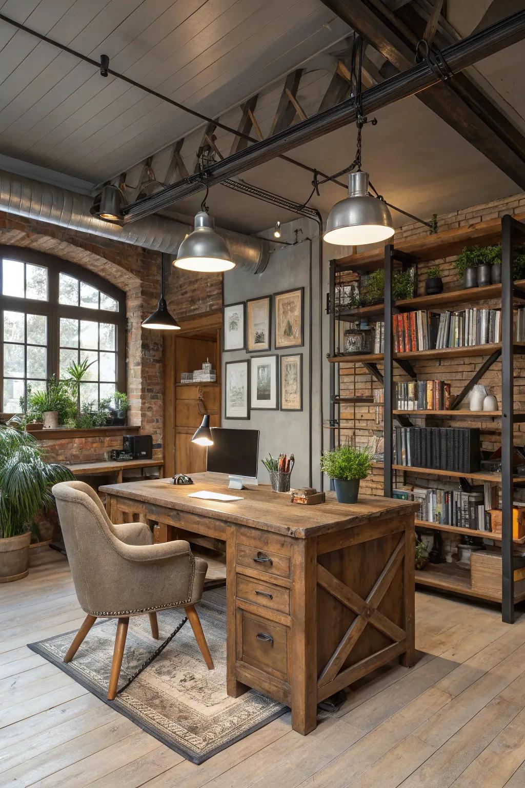Exposed parts bring industrial charm to a creative workspace.