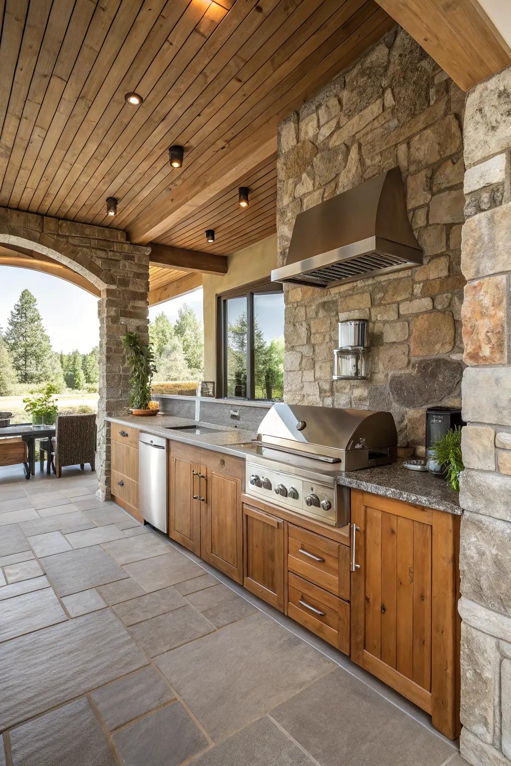 A combination of materials enriches the cooking space with dimension and intrigue.