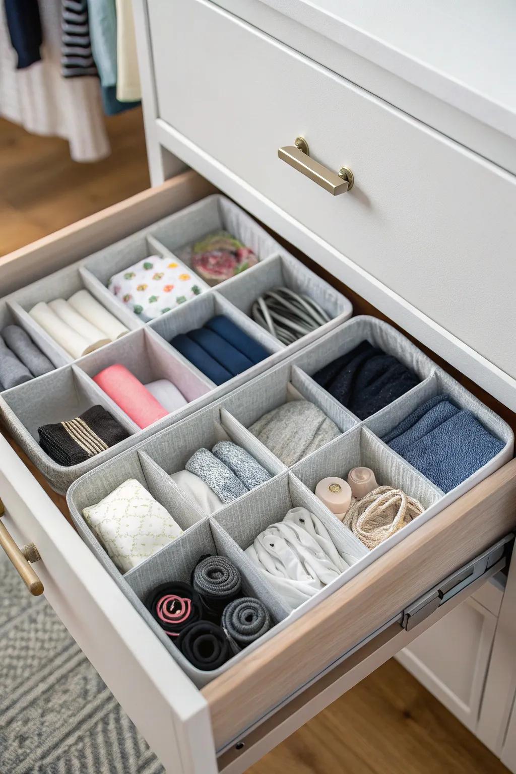 Tackle clutter with drawer organizers.