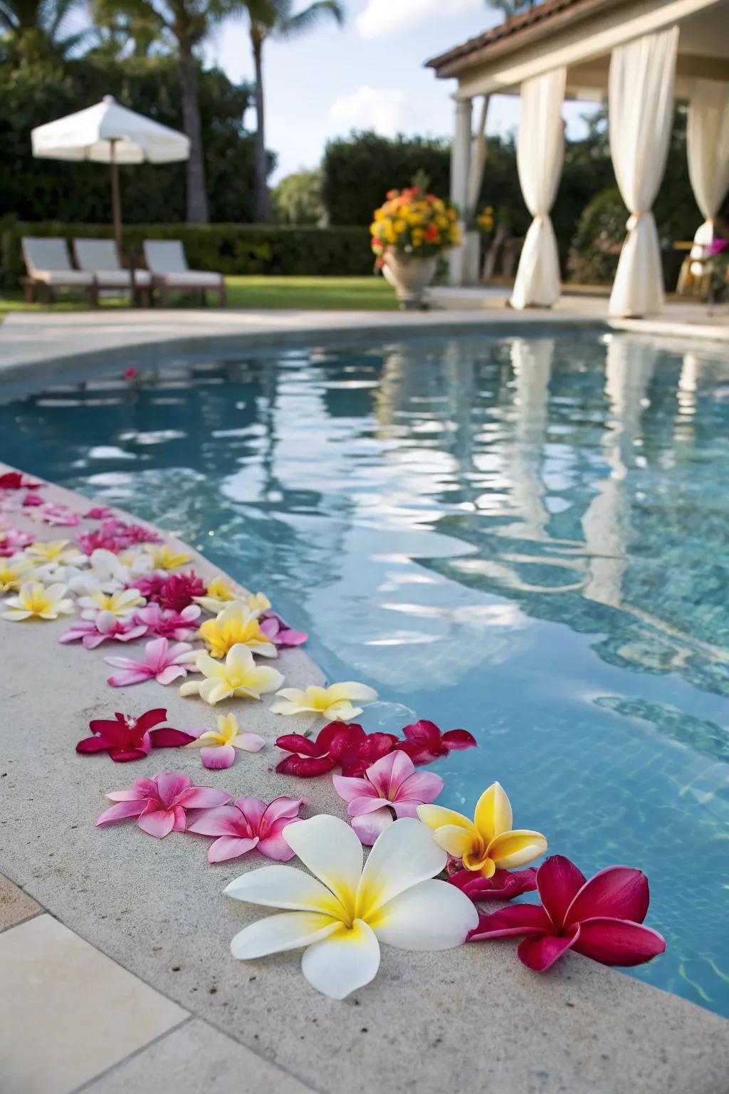 Soaring flora incorporates a whimsical and elegant touch to the pool.