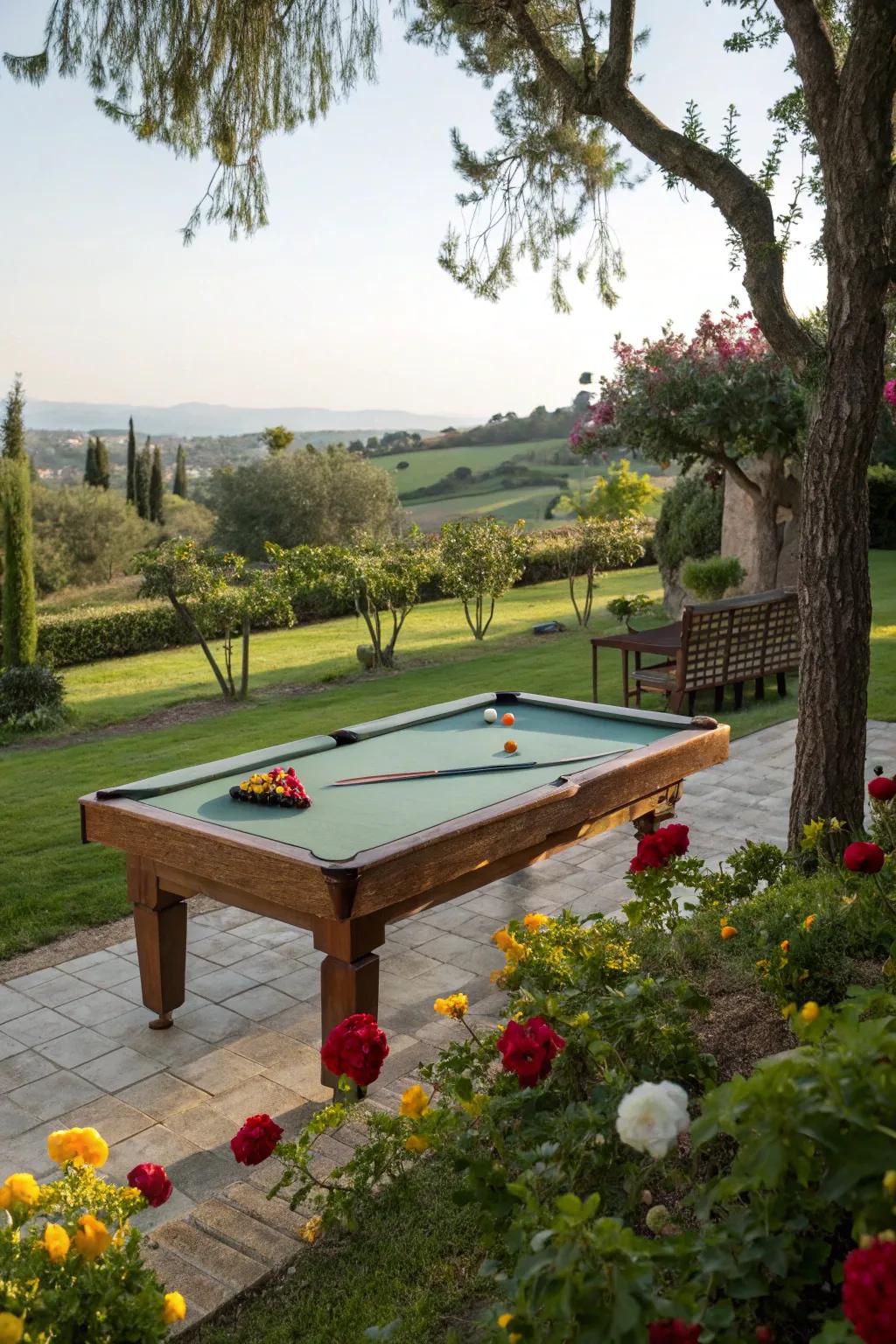 A game table presenting captivating garden views.