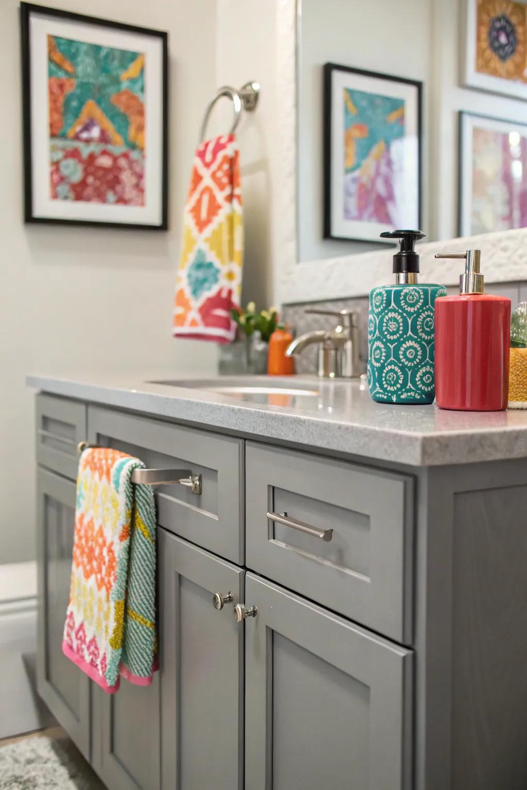 Gray vanities provide a flexible, sophisticated setting.
