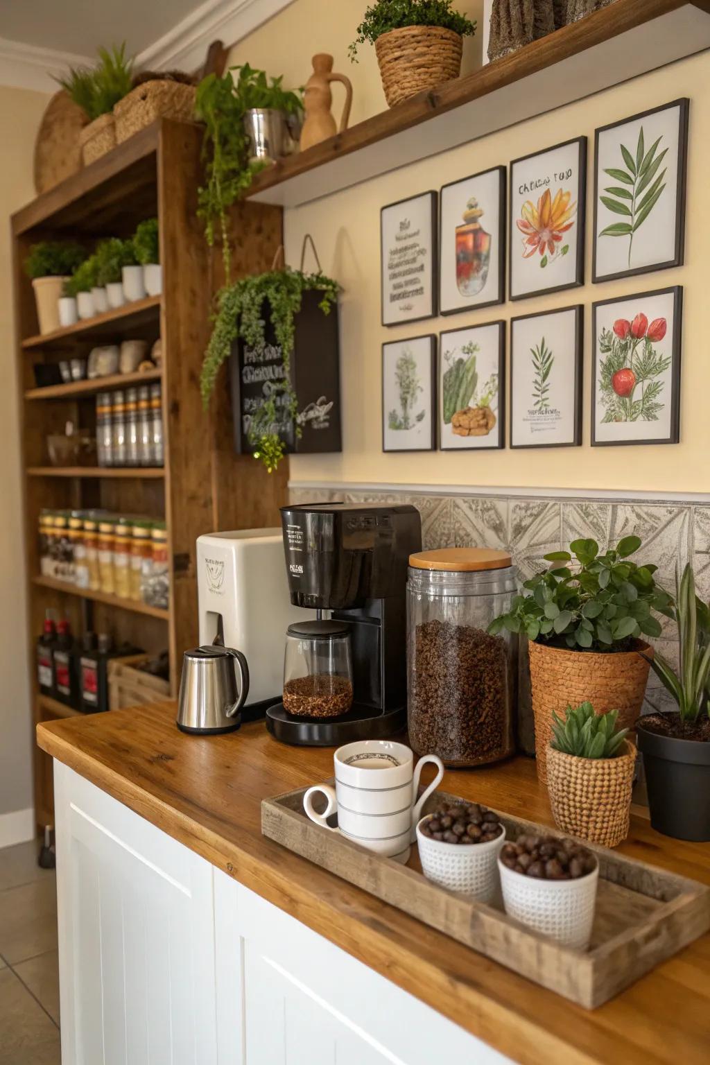 Ornamental features breathe personality and warmth into the coffee bar.