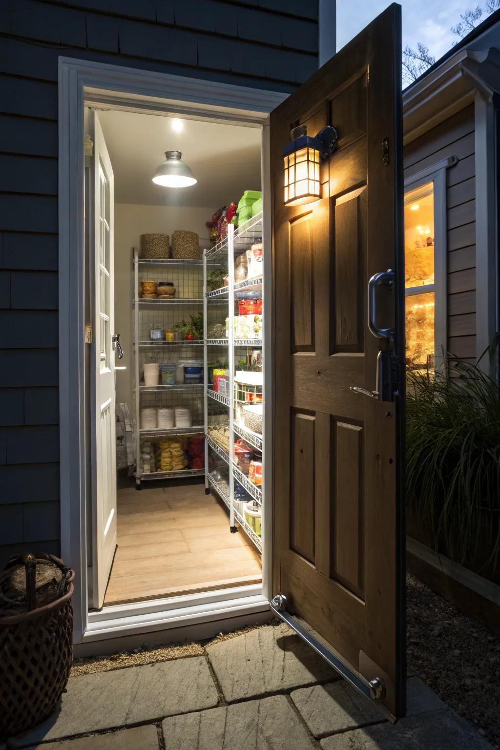 Motion-sensor lights enhance convenience.