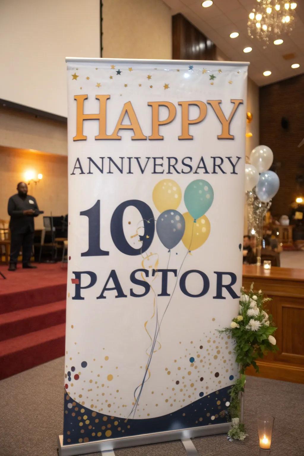 A banner tailored for a pastor's milestone festivity.