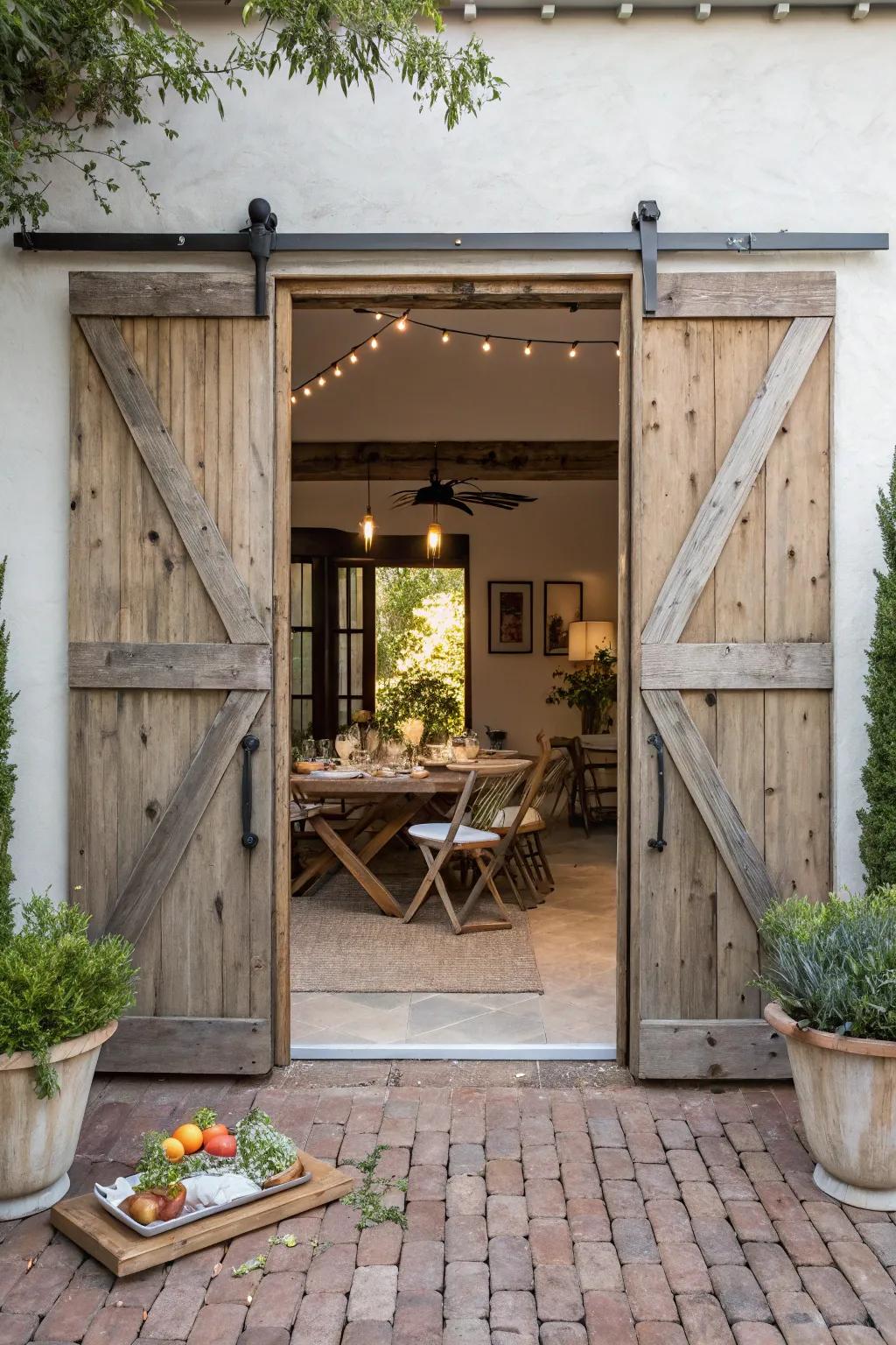 Gliding barn entrances usher in rustic allure to your patio ingress.