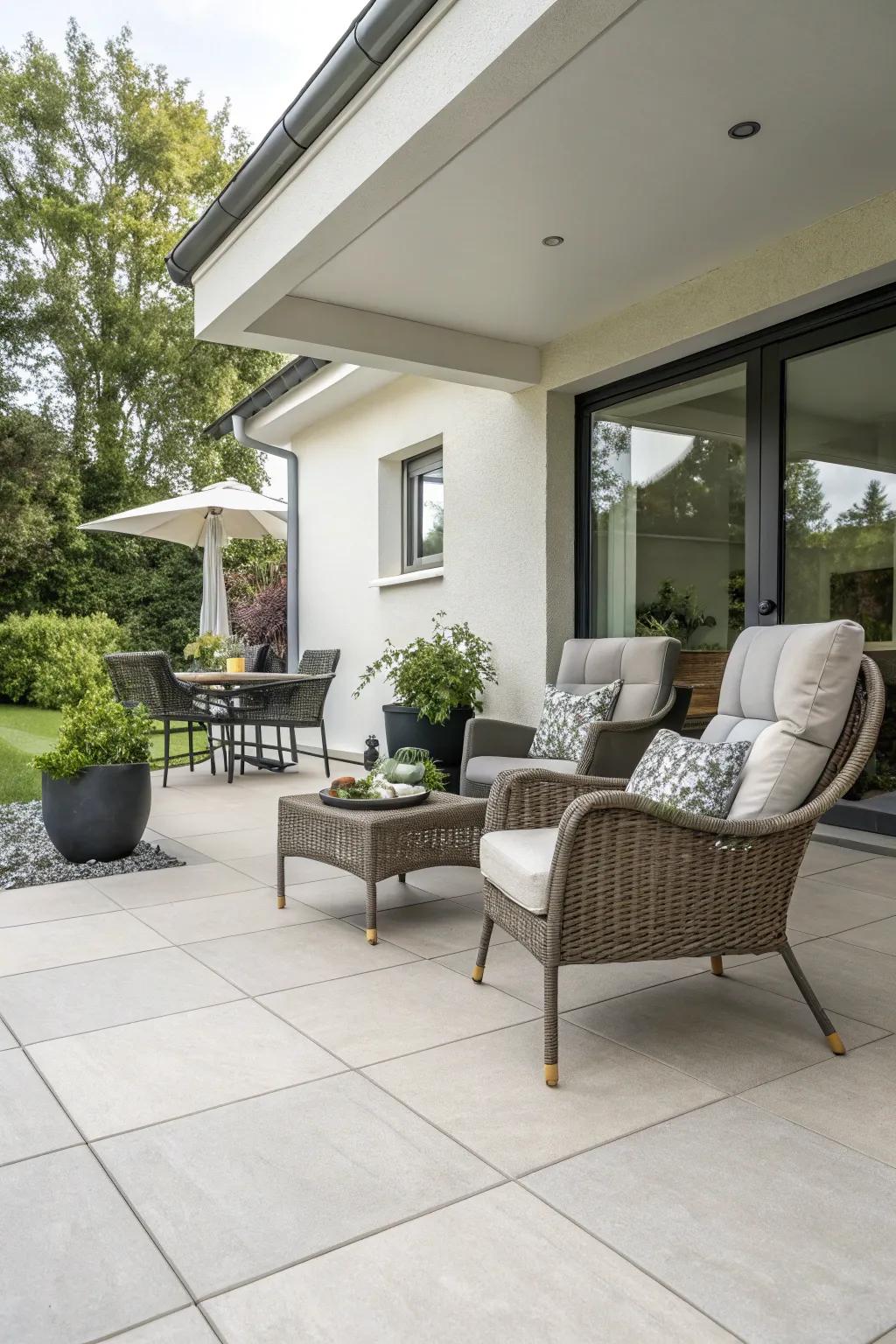Choose porcelain squares for a sleek and durable patio.
