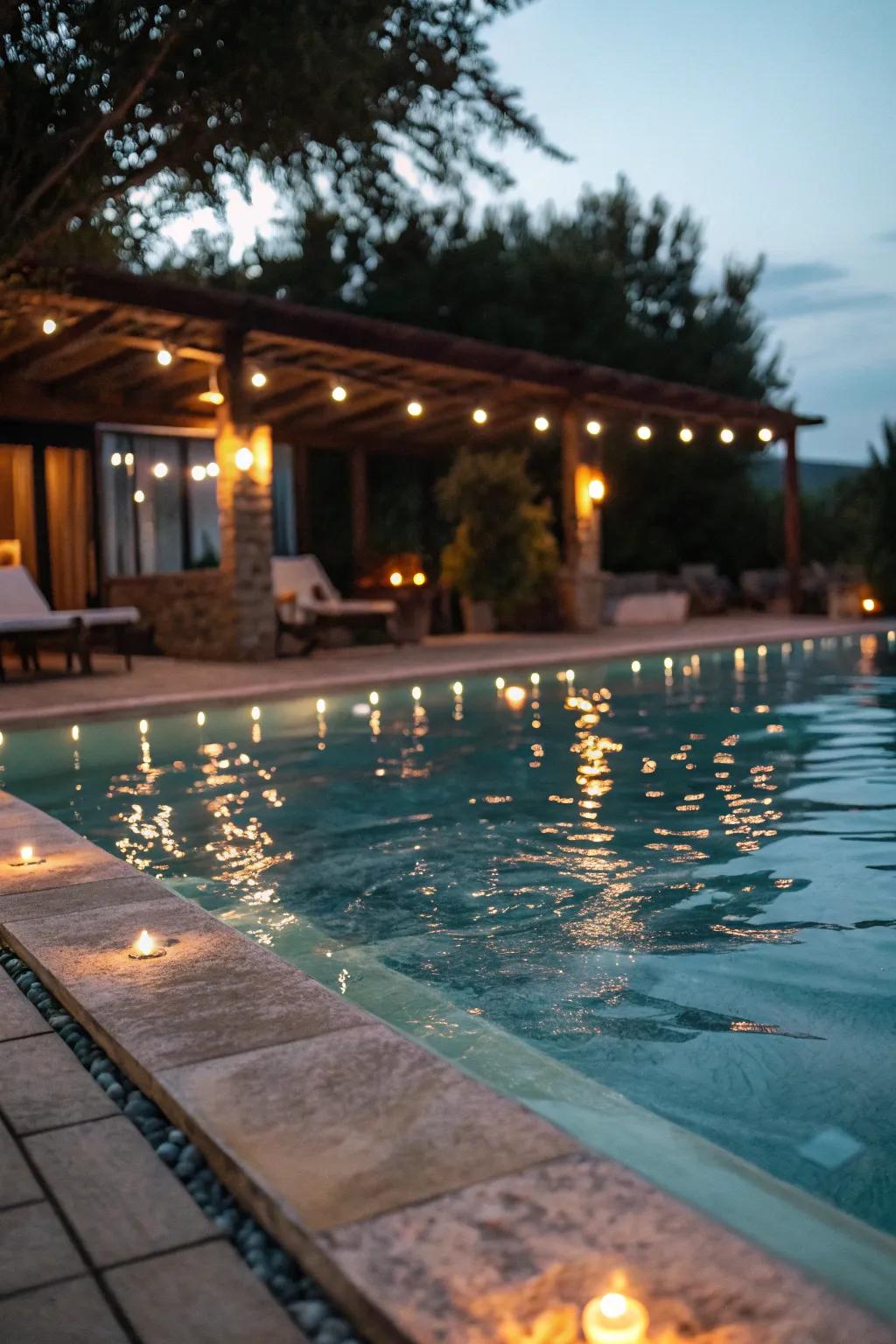 Use subtle pool lights to create an evening atmosphere.