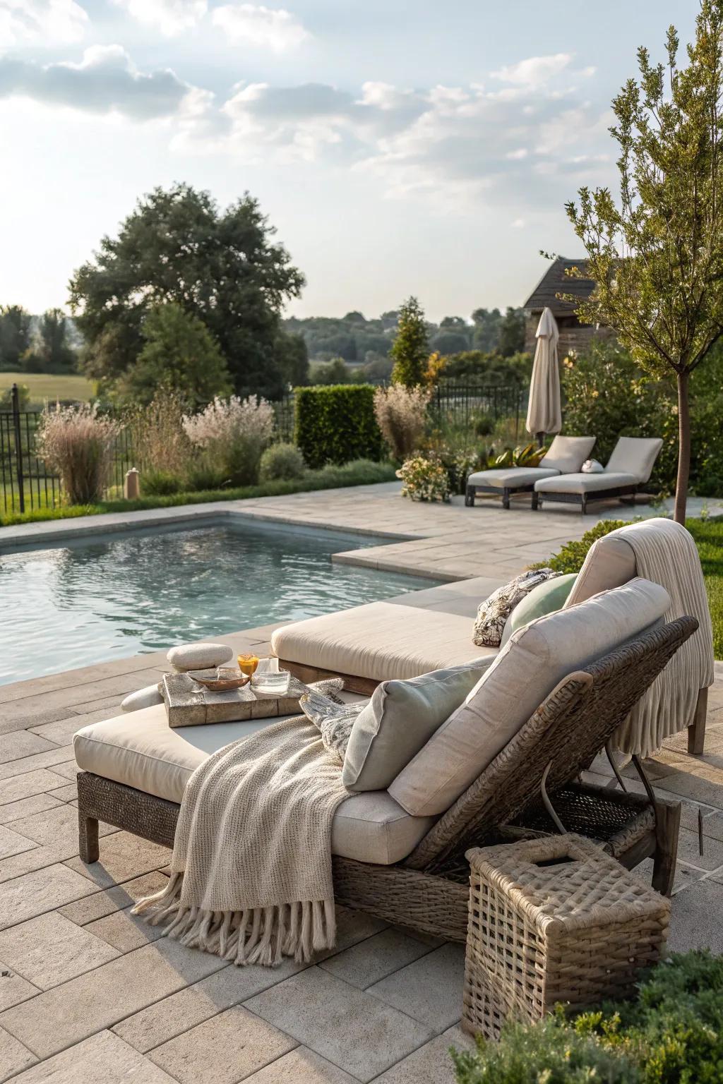 A cozy seating area invites relaxation and socializing by the pool.