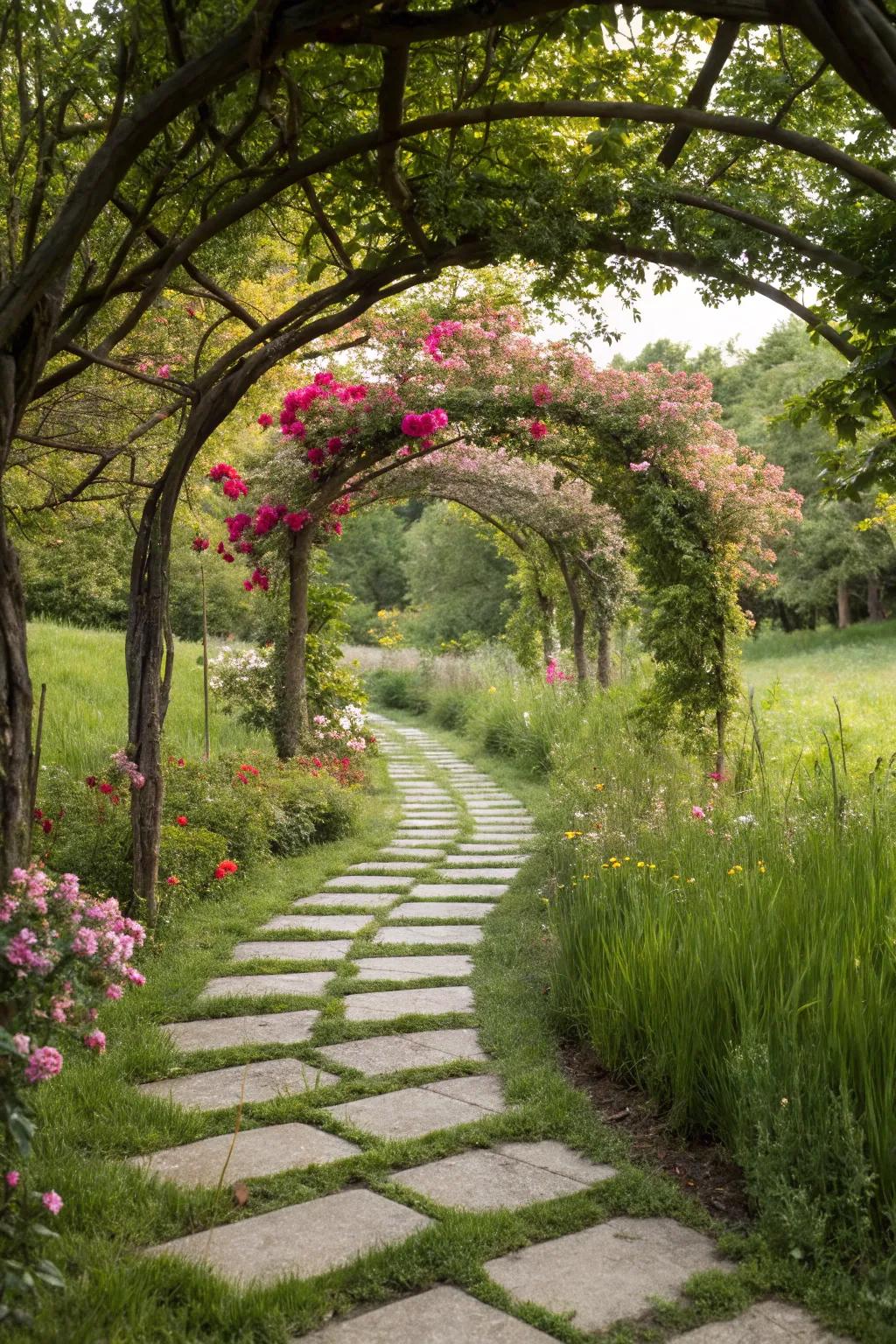 Hidden lawn pathways inspire mystery and charm.